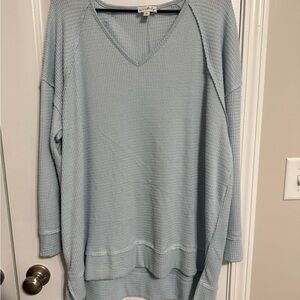 Wonderly Sky Blue V-Neck Knit Top